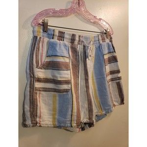 Time and Tru Womans Stripe Linen Blend Elastic Waist Shorts Size L 12-14